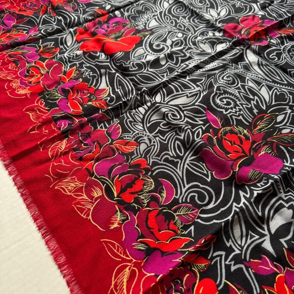 Yves Saint Laurent Wool Shawl Vintage YSL Rose Print - Picture 6 of 15